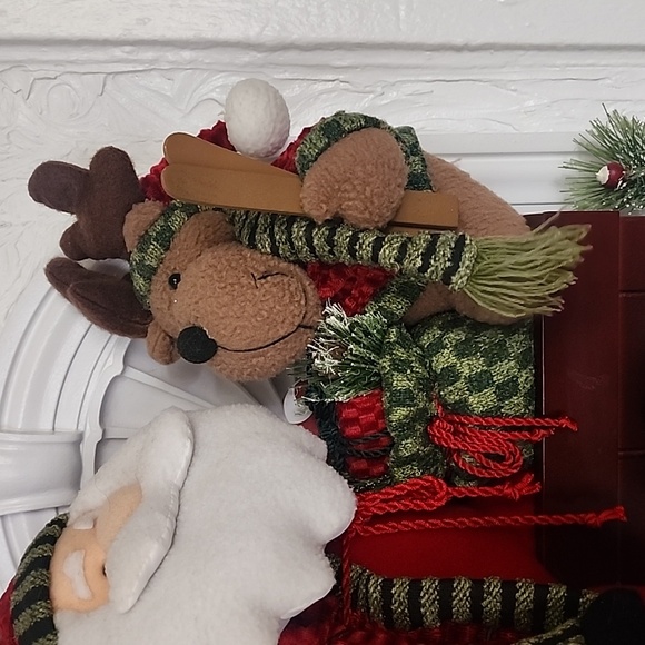 Beautiful Santa clause on wooden chimney, with deer and Snowman. - Picture 3 of 9